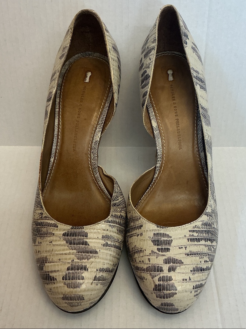Leather D'Orsay Wedge Heel Cream and Gray by Schuler & Sons Size 10B